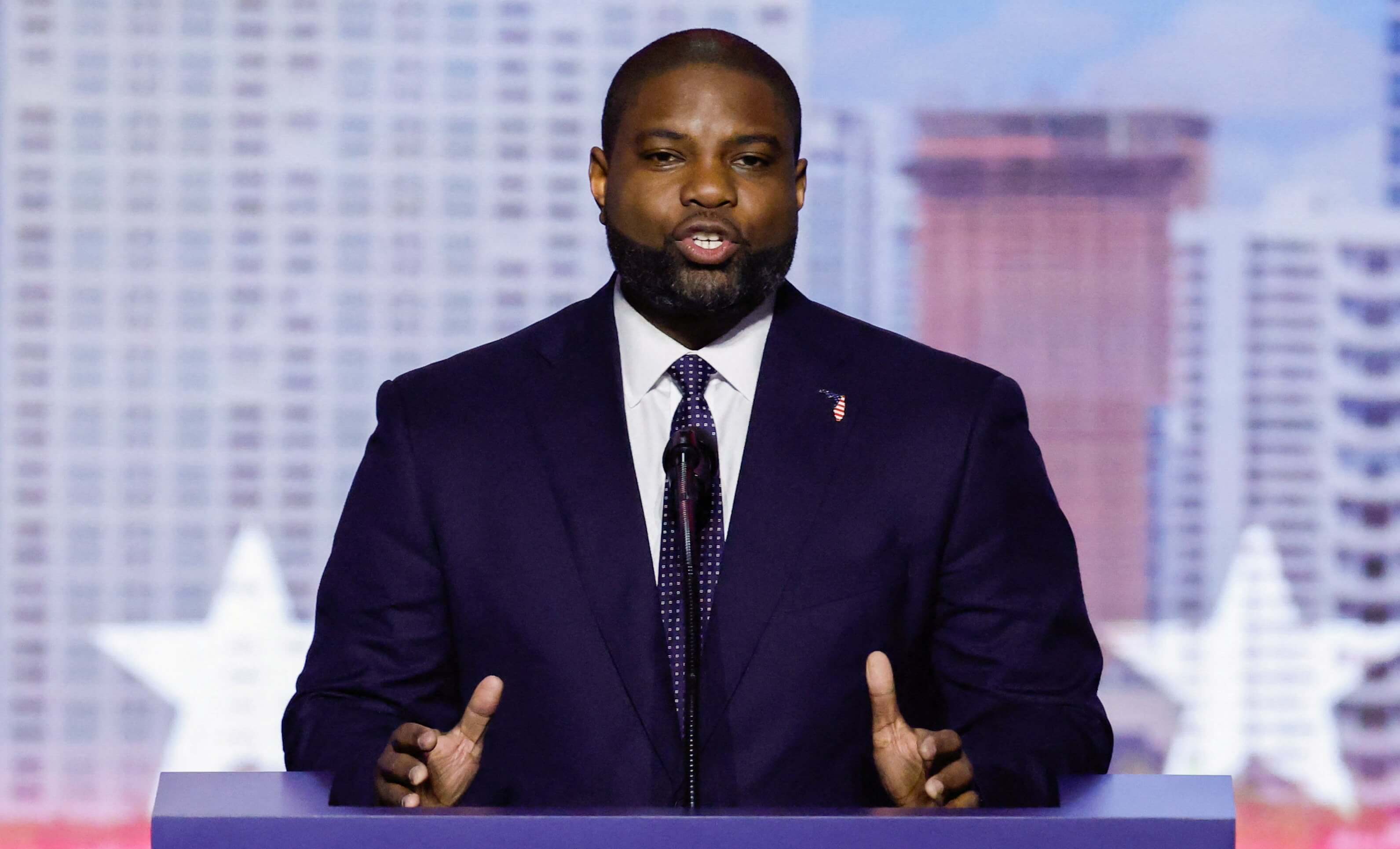 U.S. Representative Byron Donalds (R-FL), candidate for Florida governor, speaks at the Republican National Midterm Convention.