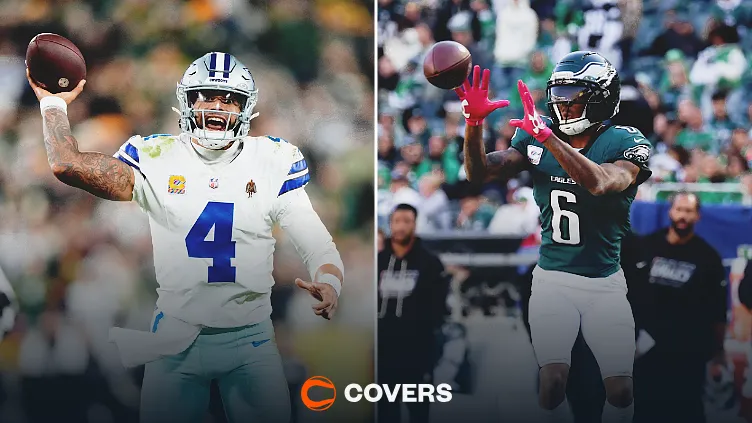 Cowboys vs Eagles Prediction, Picks & Odds. Dallas Cowboys quarterback Dak Prescott and Philadelphia Eagles wide receiver DeVonta Smith.