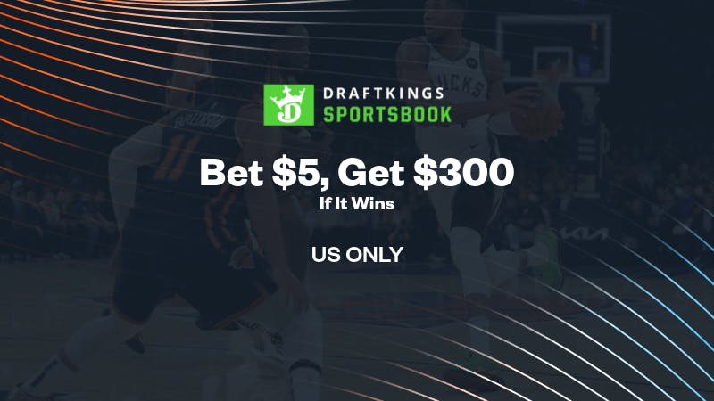 No DraftKings promo code needed for Knicks vs Bucks on NBC. Bet $5, get $300 bonus bets if it wins plus 3 months NBA League Pass Tuesday.