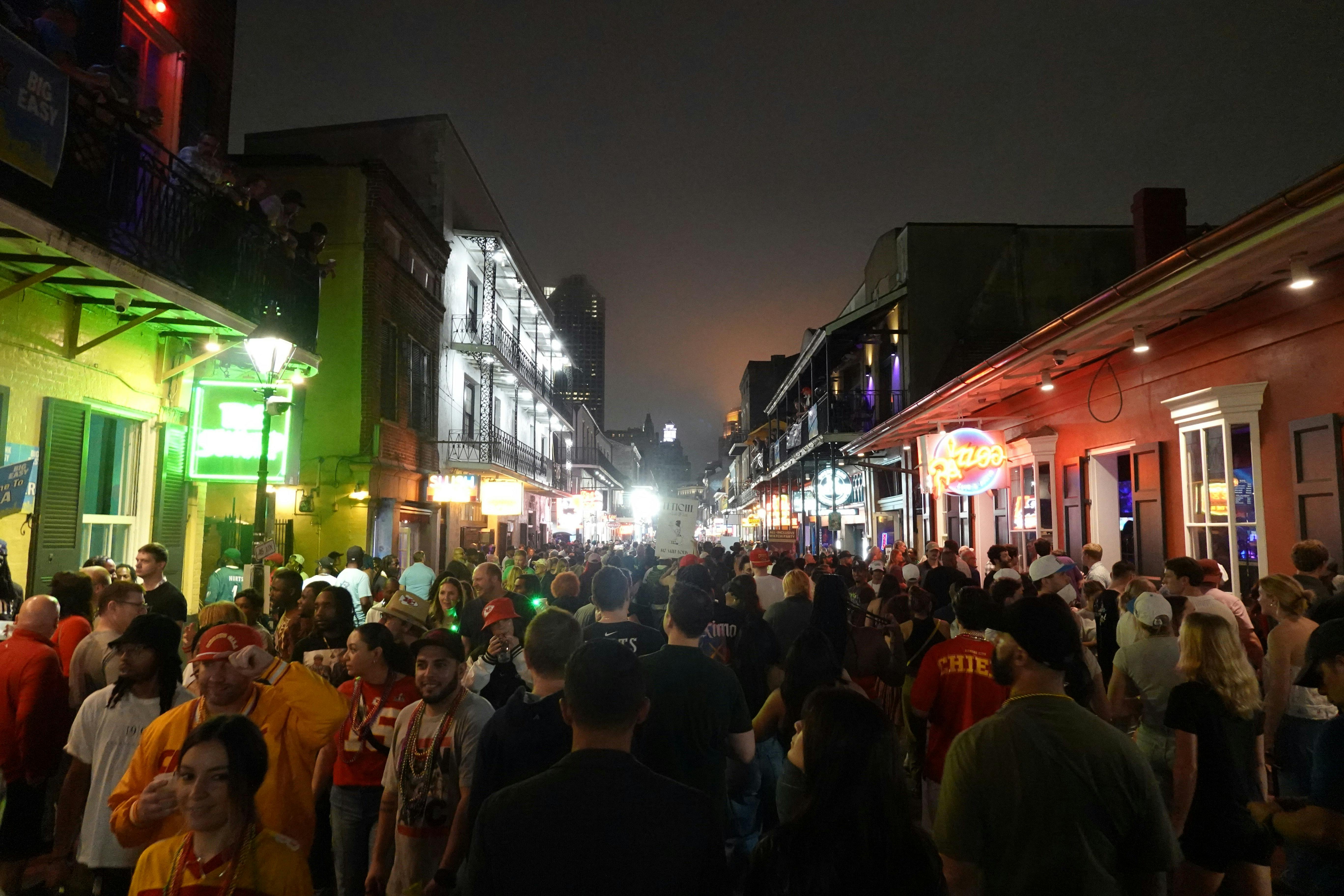 A general overall view of Bourbon Street prior to Super Bowl LIX. Kirby Lee-Imagn Images