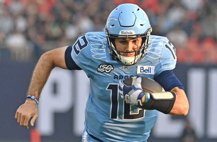 Toronto, Canada. 25th Aug, 2023. Toronto Argonauts quarterback