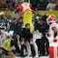 hiladelphia Eagles head coach Nick Sirianni is dunked with gatorade during the second half of Super Bowl LIX at Caesars Superdome.