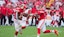 Kansas City Chiefs quarterback Patrick Mahomes (15) hands the ball off.