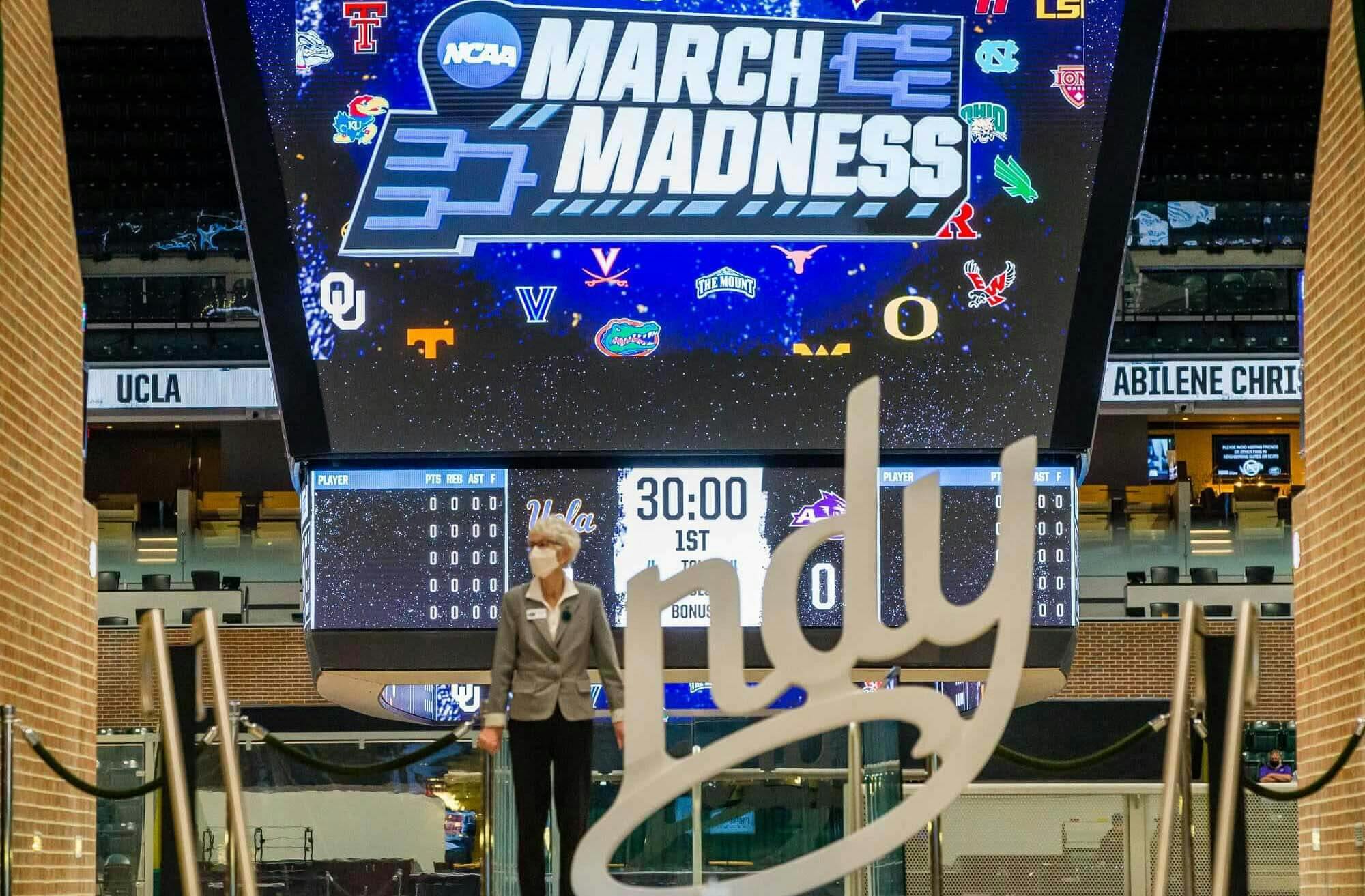 Ushers wait for fans to file into the venue before the UCLA vs. Abilene Christian NCAA men s basketball tournament game Monday, March 22, 2021 at Bankers Life Fieldhouse in Indianapolis, Indiana. Indy Hoops Feature