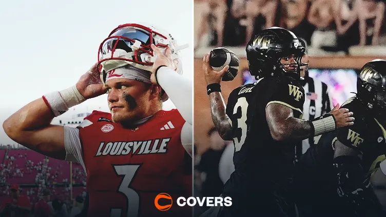 Wake Forest vs. Louisville Prediction, college football. A custom image of Lousville QB Lincoln Kienholz and Wake Forest QB Gio Lopez. Via Reuters Connect.