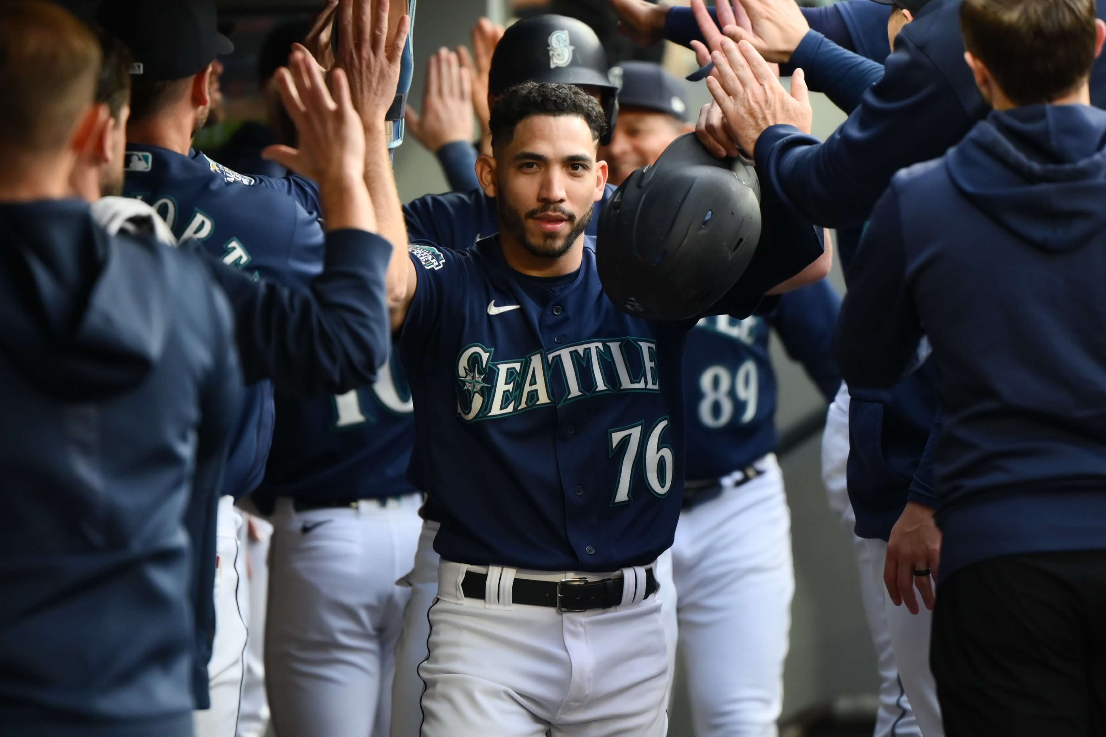 The jersey of Jose Caballero of the Seattle Mariners is seen
