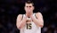 Denver Nuggets center Nikola Jokic (15) in the first quarter against the Portland Trail Blazers.