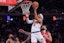 New York Knicks guard Josh Hart (3) goes to the basket against Houston Rockets forward Tari Eason (17) during the second half at Madison Square Garden. Mandatory Credit: Vincent Carchietta-Imagn Images