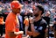 Maryland governor Wes Moore (left) talks with Baltimore mayor Brandon Scott (right) prior to the game between the Baltimore Orioles and Boston Red Sox at Oriole Park at Camden Yards on March 31, 2025. Mitch Stringer-Imagn Images