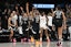 Las Vegas Aces guard Jewell Loyd (24) celebrates hitting a game-winning three-point basket against the Washington Mystics in the fourth quarter of their game at Michelob Ultra Arena. Candice Ward-Imagn Images