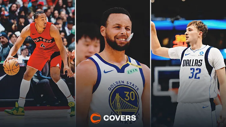NBA parlays. Custom image of Scottie Barnes, Stephen Curry, and Cooper Flagg.