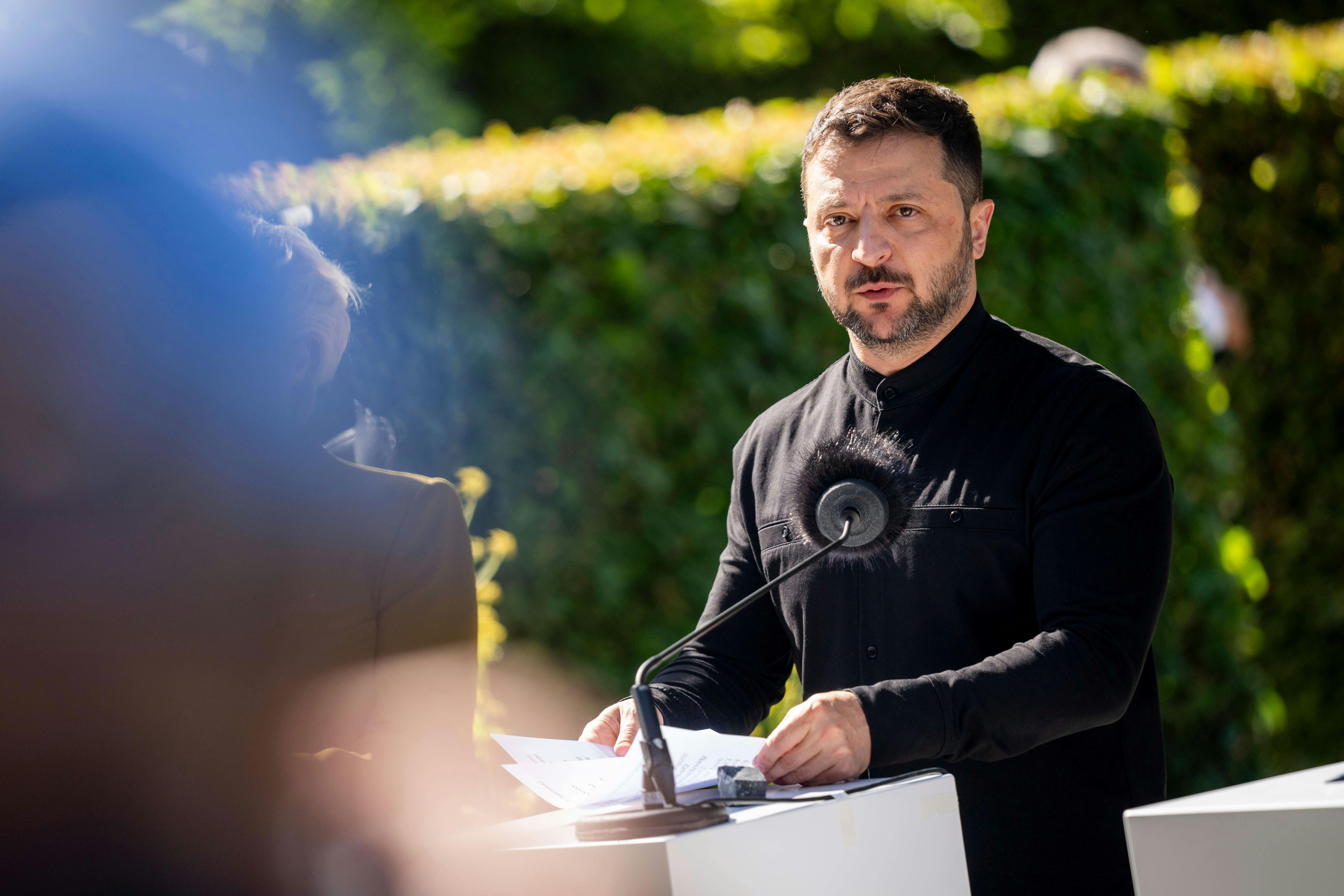 Ukrainian President Volodymyr Zelensky at a press conference at Marselisborg Castle in Aarhus on Thursday, July 3, 2025. Denmark officially takes over the EU presidency. (Photo: Ida Marie Odgaard/Ritzau Scanpix) (Photo by Ritzau Scanpix/Sipa USA)
