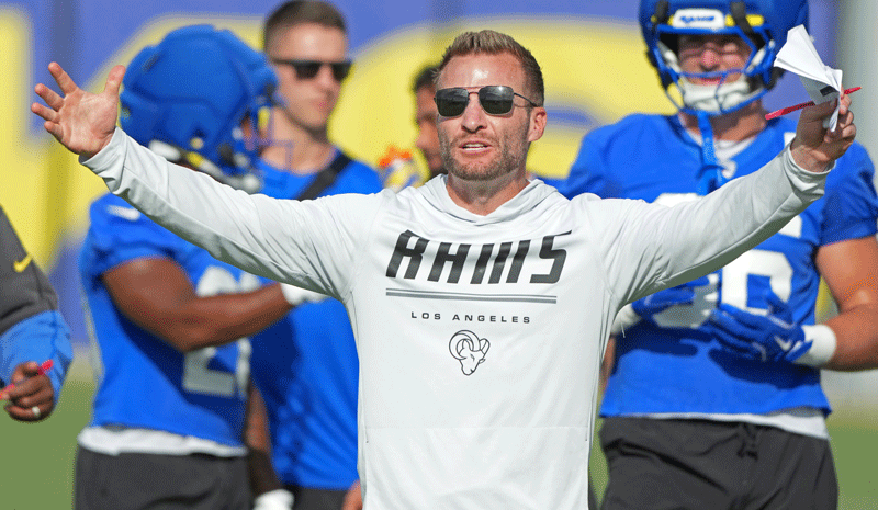Giants vs Rams smart money & live Kalshi odds. Rams coach Sean McVay at practice at the Rams Practice Facility.