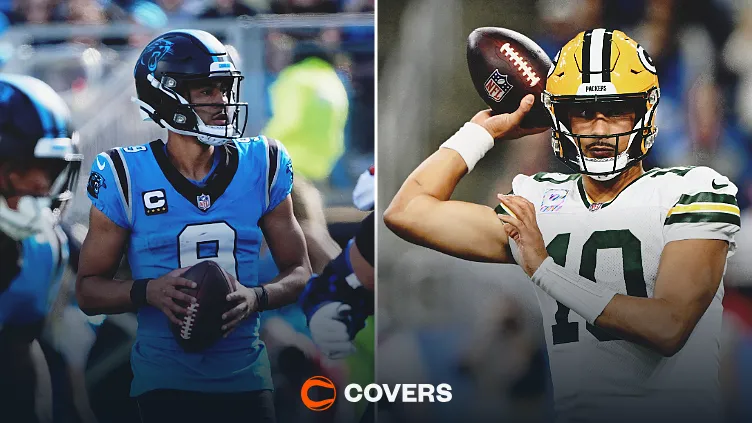 Panthers vs. Packers prediction. Custom image of Bryce Young and Jordan Love.