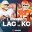 Composite image of Los Angeles Chargers quarterback Justin Herbert and Kansas City Chiefs quarterback Patrick Mahomes.