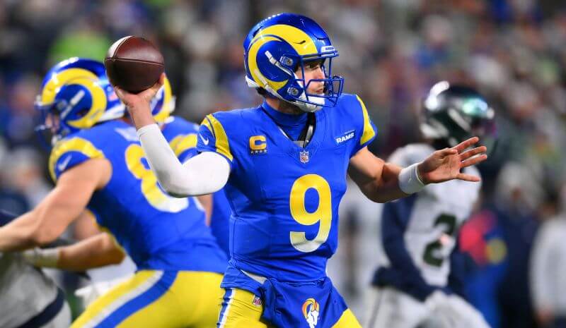 Los Angeles Rams quarterback Matthew Stafford (9) throws a pass.