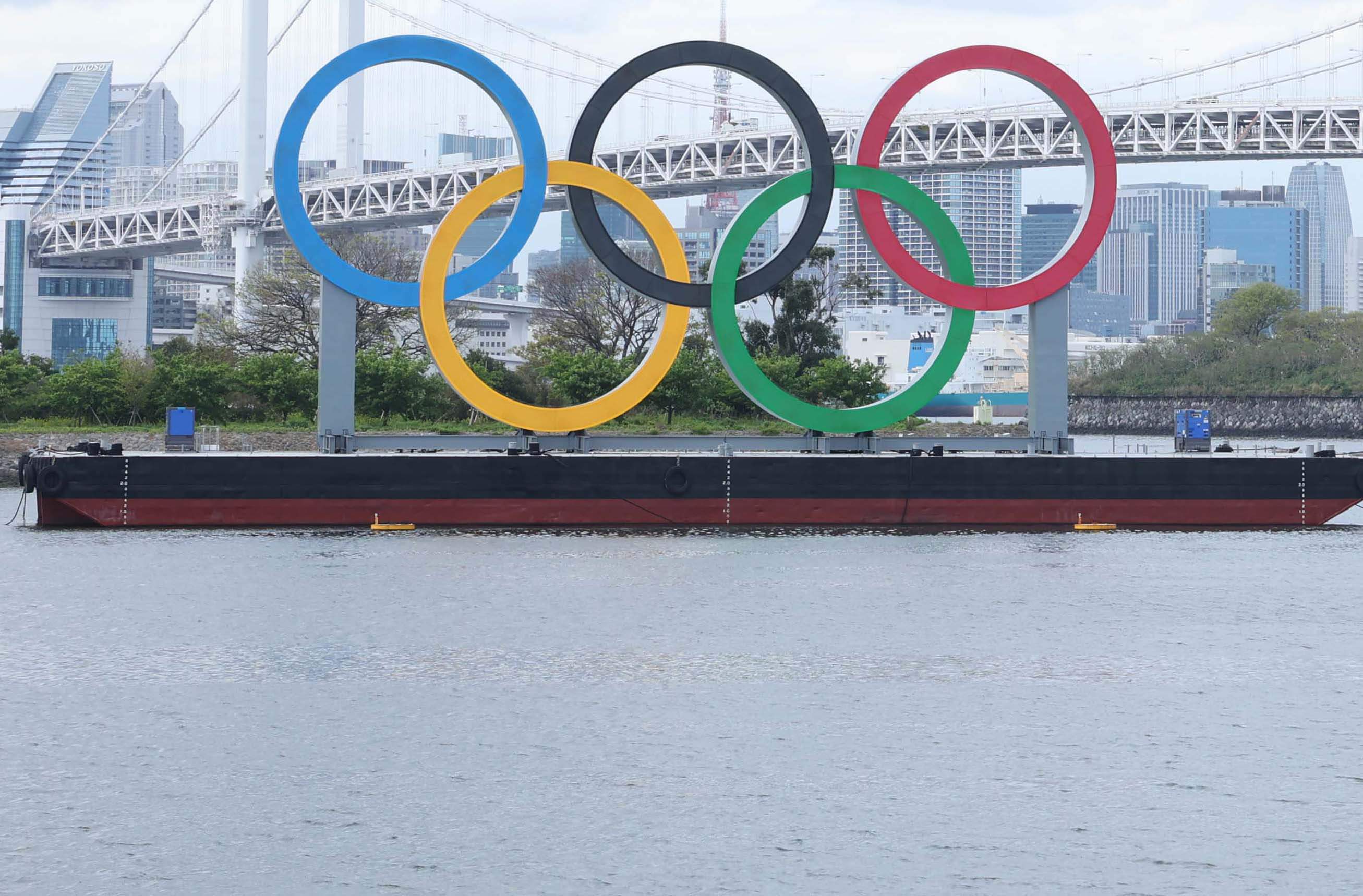 A general view of the Olympic Rings as seen from the Rainbow Bridge in preparation for the Tokyo 2020 Olympic Summer Games. - USA TODAY Sports Make Smarter Summer Olympics Bets