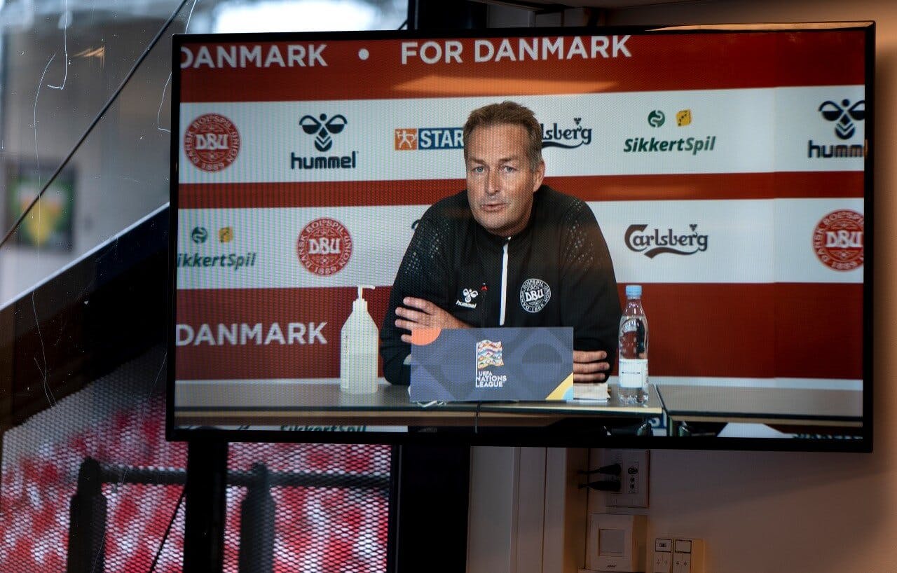 Denmarks coach Kasper Hjulmand pictured during a press conference of the Danish national soccer team, Friday 04 September 2020 in Copenhagen, Denmark. Tomorrow Denmark is meeting Belgium, their first game in the Nations League. BELGA PHOTO LISELOTTE SABROE