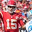 Kansas City Chiefs quarterback Patrick Mahomes (15) throws a pass against the Detroit Lions during the first half at GEHA Field at Arrowhead Stadium.