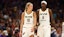 Indiana Fever guard Lexie Hull (10) with forward Natasha Howard (6).