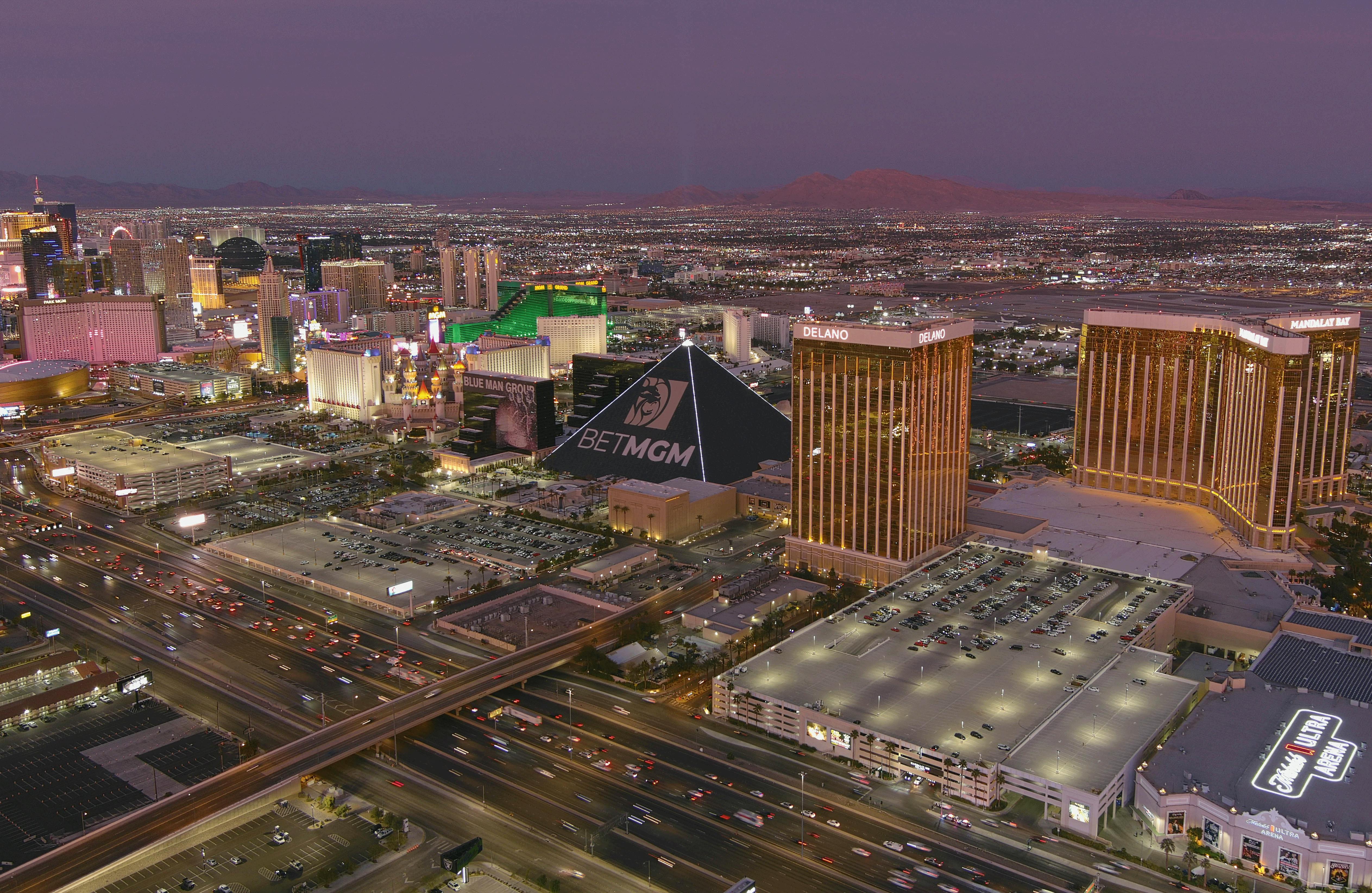 Aerial view of the south end of the Las Vegas strip. 
