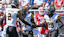 Kennesaw State Owls defensive backs Caleb Offord (2) and Milon Jones (29) celebrate after a defensive play during the first half against the Indiana Hoosiers at Memorial Stadium.