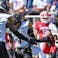 Kennesaw State Owls defensive backs Caleb Offord (2) and Milon Jones (29) celebrate after a defensive play during the first half against the Indiana Hoosiers at Memorial Stadium.