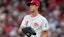 Cincinnati Reds pitcher Nick Lodolo (40) paces between batters in the first inning.