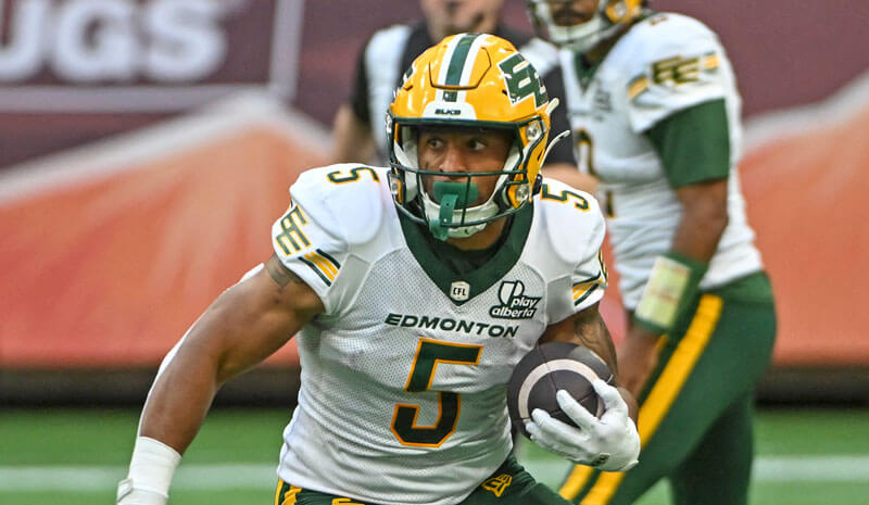 Edmonton Elks running back Justin Rankin (5).