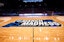 Mar 14, 2022; Dayton, OH, USA; General view of the March Madness logo during practice the day before the start of the First Four of the 2022 NCAA Tournament at UD Arena.