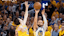 Golden State Warriors guard Stephen Curry (30) shoots the basketball against Los Angeles Lakers guard Austin Reaves (15).