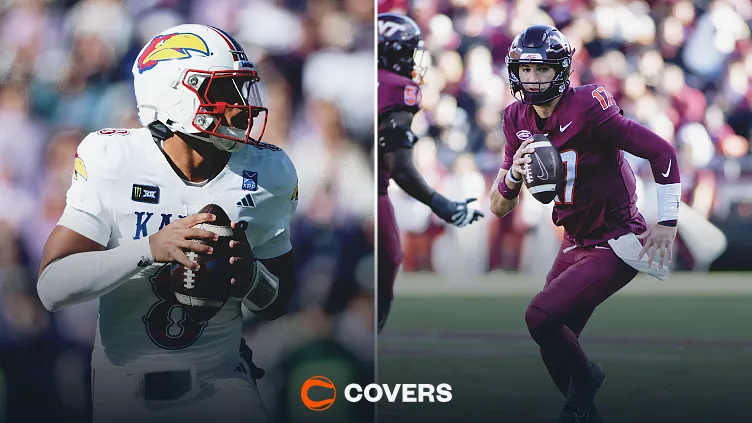 Brad Powers college football power rankings Week 8. Custom image of Kansas' Isaiah Marshall and Virginia Tech's Ethan Grunkemeyer.