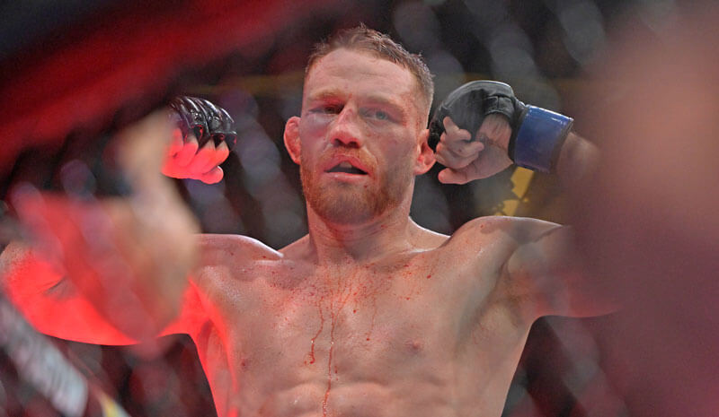 Jack Della Maddalena reacts after defeating Belal Muhammad.