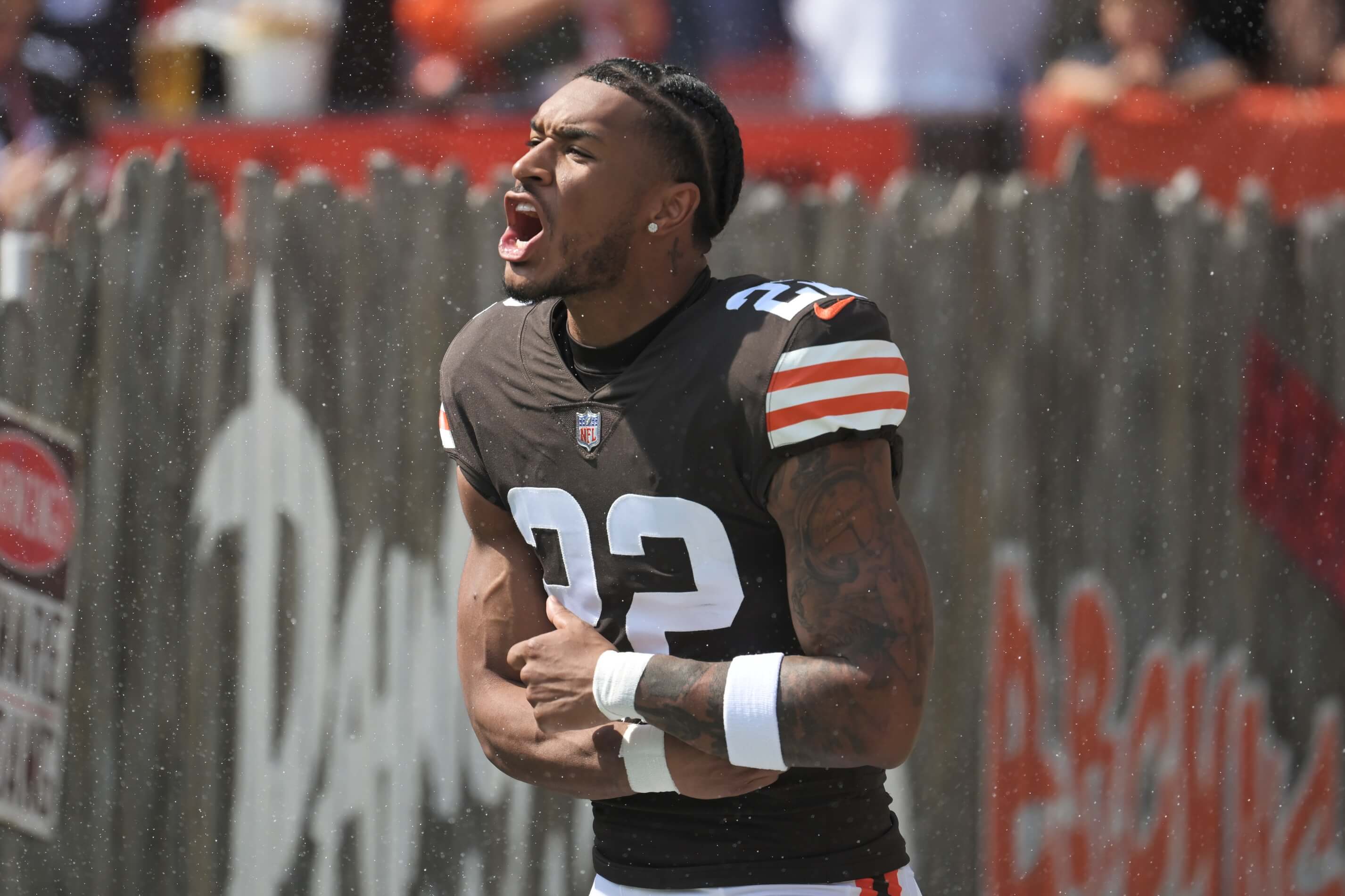 Sep 18, 2022; Cleveland, Ohio, USA; Cleveland Browns safety Grant Delpit (22) enters the field before the game between the Browns and the New York Jets at FirstEnergy Stadium.
