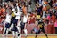 Washington Commanders wide receiver Noah Brown (85) prepares to catch a game-winnning Hail Mary pass on the final play of the game against the Chicago Bears at Northwest Stadium. Mandatory Credit: Geoff Burke-Imagn Images