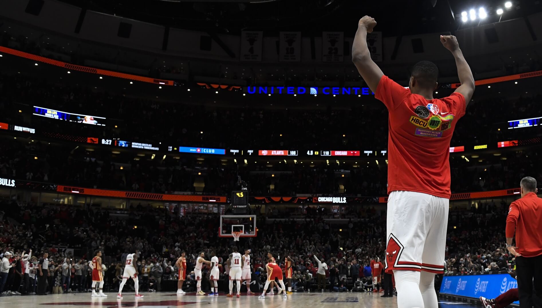 Feb 24, 2022; Chicago, Illinois, USA; Chicago Bulls center Tristan Thompson (3) at the end of the second half against the Atlanta Hawks at the United Center.
