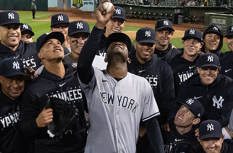 New York Yankees starter Domingo German celebrates his perfect game MLB