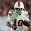 Miami wide receiver Malachi Toney (10) runs with the ball.