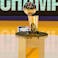 The 2020 NBA Championship Larry O'Brien trophy won by the Los Angeles Lakers on display at Staples Center.. - Kirby Lee-USA TODAY Sports