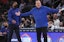 New York Knicks head coach Tom Thibodeau argues a call in the first quarter against the Indiana Pacers at Madison Square Garden.