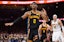 Oklahoma City Thunder guard Shai Gilgeous-Alexander (2) gestures to his team before a play against the Denver Nuggets during the second half during game one of the second round for the 2025 NBA Playoffs at Paycom Center. Alonzo Adams-Imagn Images