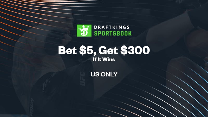 No DraftKings promo code needed for UFC 321 Abu Dhabi. Bet $5, get $300 bonus bets if it wins plus 3 months NBA League Pass Saturday.