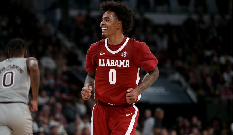 Alabama Crimson Tide guard Labaron Philon Jr. (0) reacts during the second half.