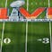 A detailed view of the Super Bowl LVI logo on the field at SoFi Stadium. Super Bowl 56 between the Los Angeles Rams and the Cincinnati Bengals will be played on Feb. 13, 2022.