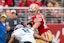 San Francisco 49ers running back Christian McCaffrey (23) runs against Seattle Seahawks cornerback Coby Bryant (8) during the second quarter at Levi's Stadium. Kyle Terada-Imagn Images