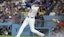 Los Angeles Dodgers desginated hitter Shohei Ohtani (17) hits a double. 