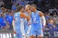 North Carolina Tar Heels players celebrate during NCAA action.