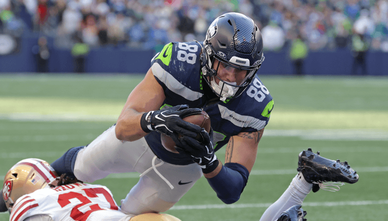 Seahawks vs. Broncos predictions. AJ Barner Seattle Seahawks NFL picks