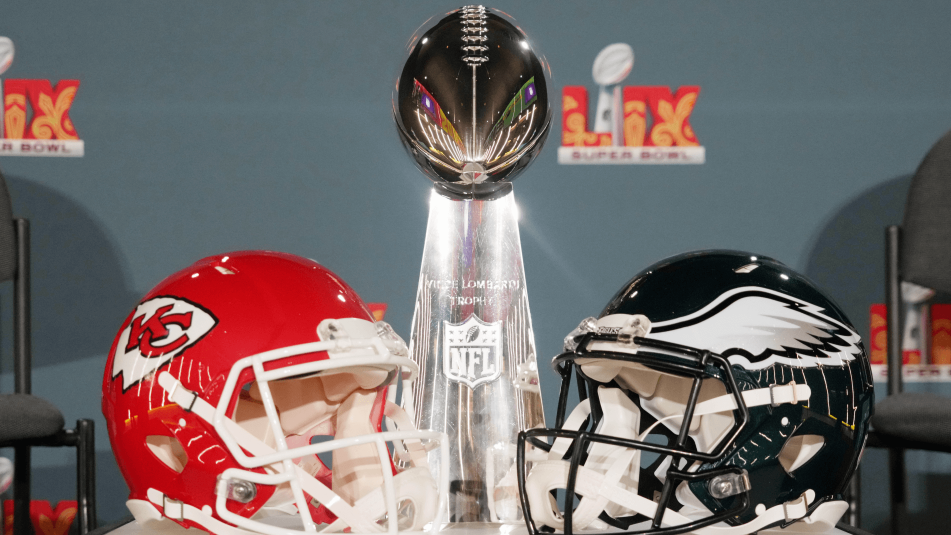 The Vince Lombardi Trophy before a press conference ahead of Super Bowl LIX.