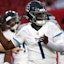 Tennessee Titians quarterback Cam Ward (1) works out.